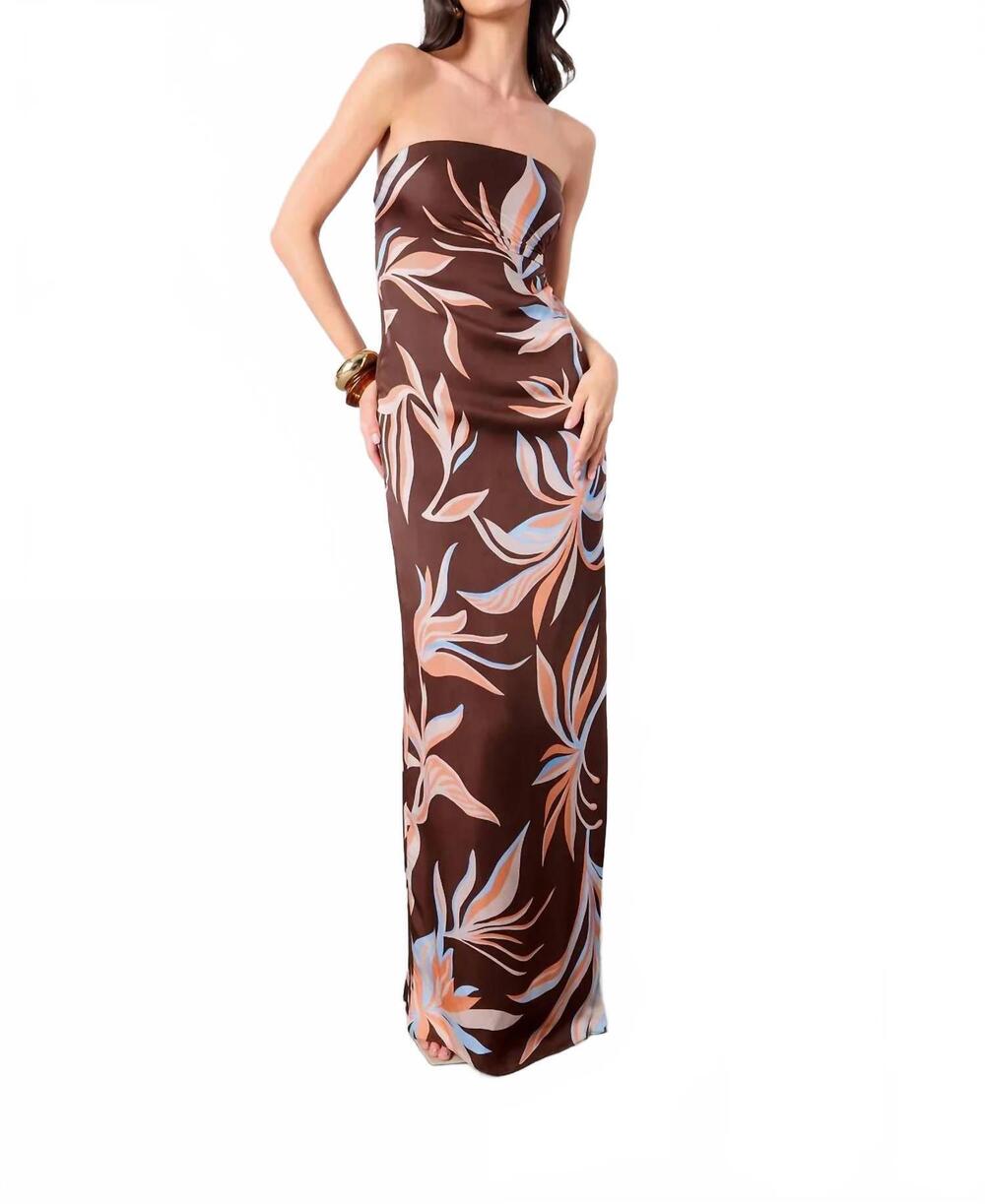 NEW ROCOCO SAND fern ruched maxi dress in brown